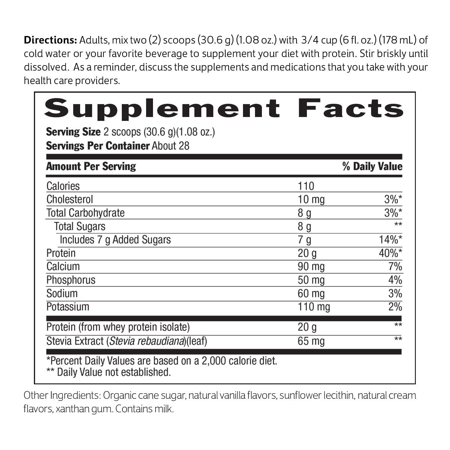 Biochem Whey Isolate Vanilla label highlights ingredients and protein per serving