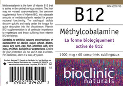 Bioclinic Naturals B12 lozenge bottle front for easy daily supplement