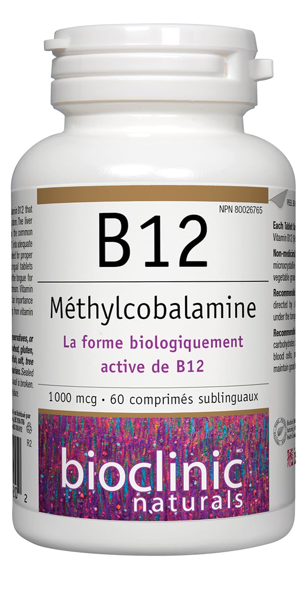 Bioclinic Naturals B12 lozenge packaging label with clear product details