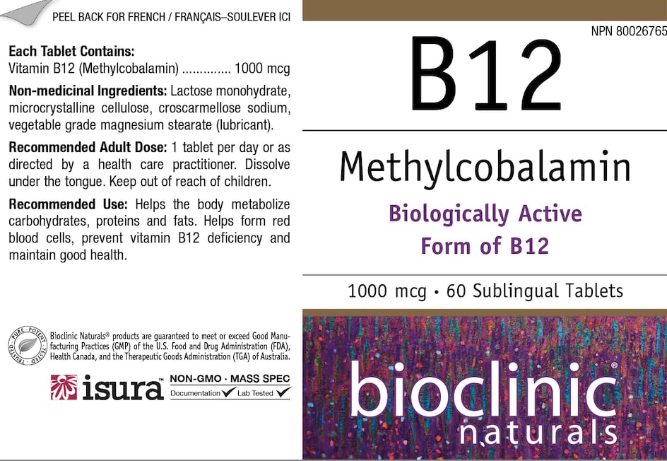 Bioclinic Naturals B12 lozenge dissolving under tongue for quick absorption