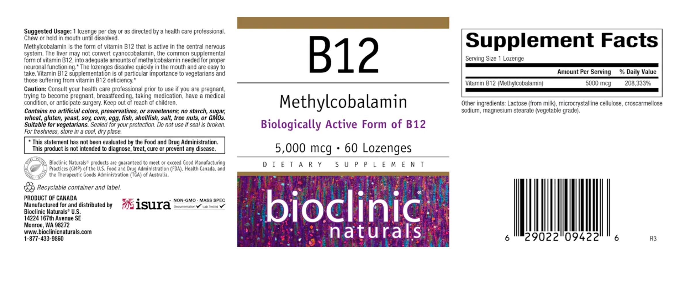 Close-up of Bioclinic Naturals B12 lozenge dissolving for fast absorption