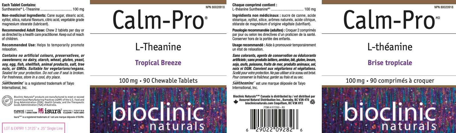 Bioclinic Naturals Calm-Pro chewable tablets served with water for daily use.
