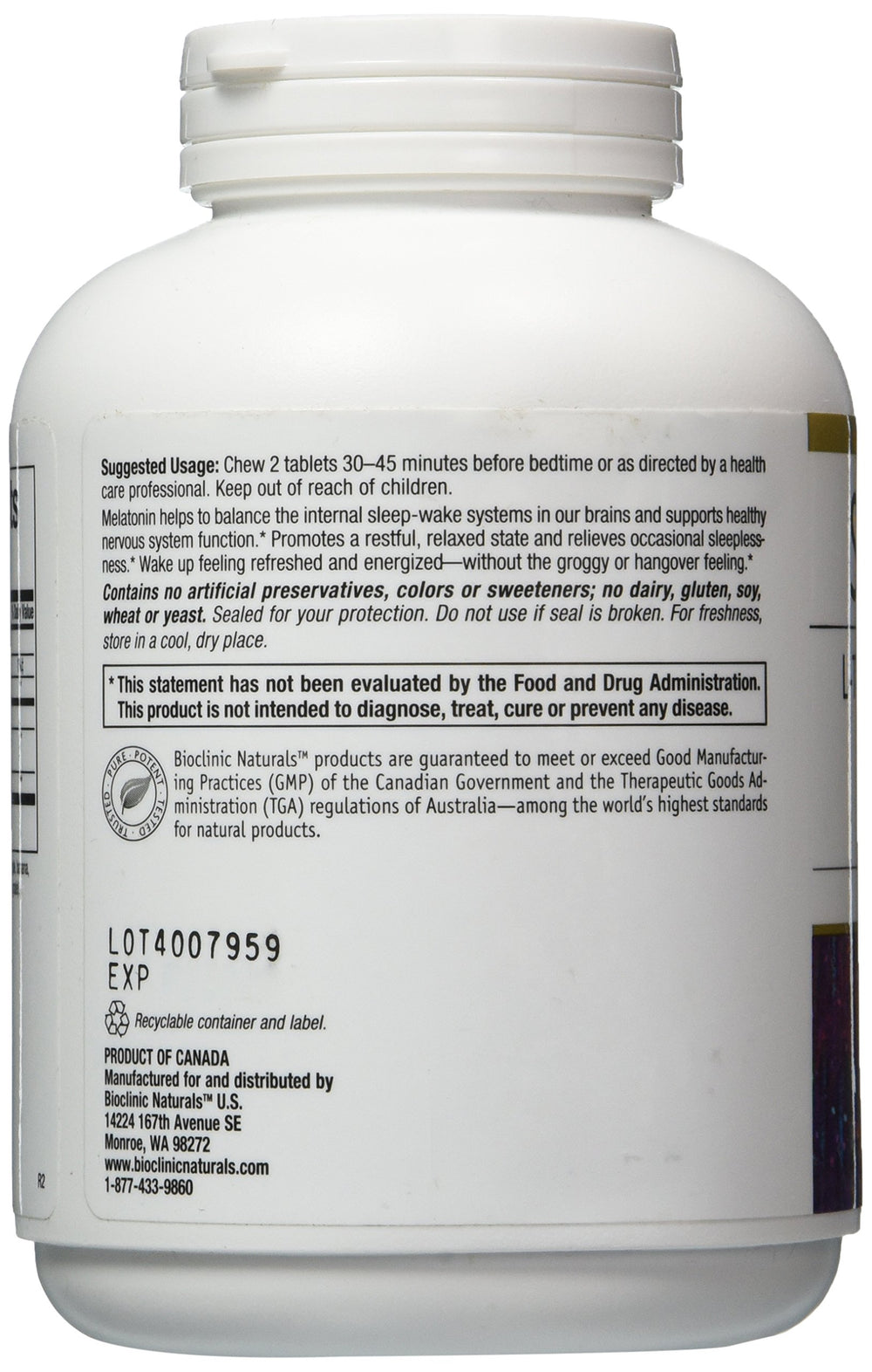Bioclinic Naturals Somno Pro tablets closeup, ready-to-chew nightly calm.
