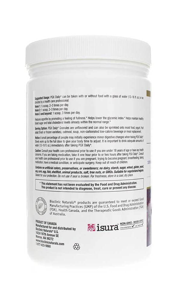 Bioclinic PGX Daily Granules unflavored 300 g dissolving in water for easy mixing.