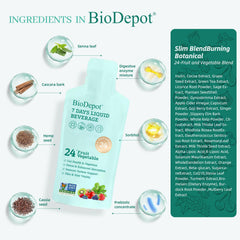 Biodepot 7 Days liquid probiotic bottle label emphasizes natural ingredients and daily gut support