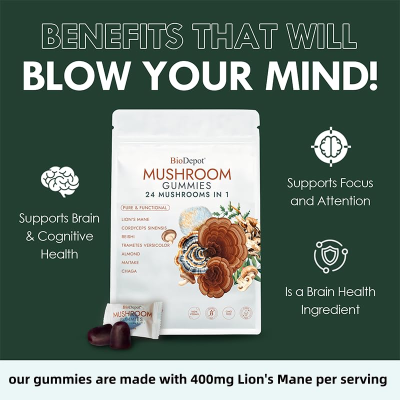 Biodepot Cordyceps imagery hints at energy and restful sleep.