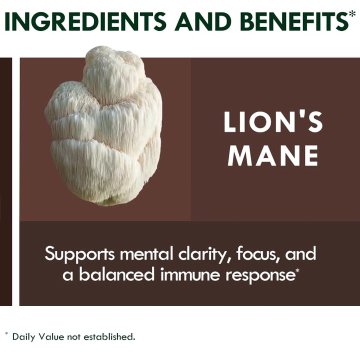 Biodepot Super Mega Mushroom Gummies label highlighting vegan and gluten-free quality