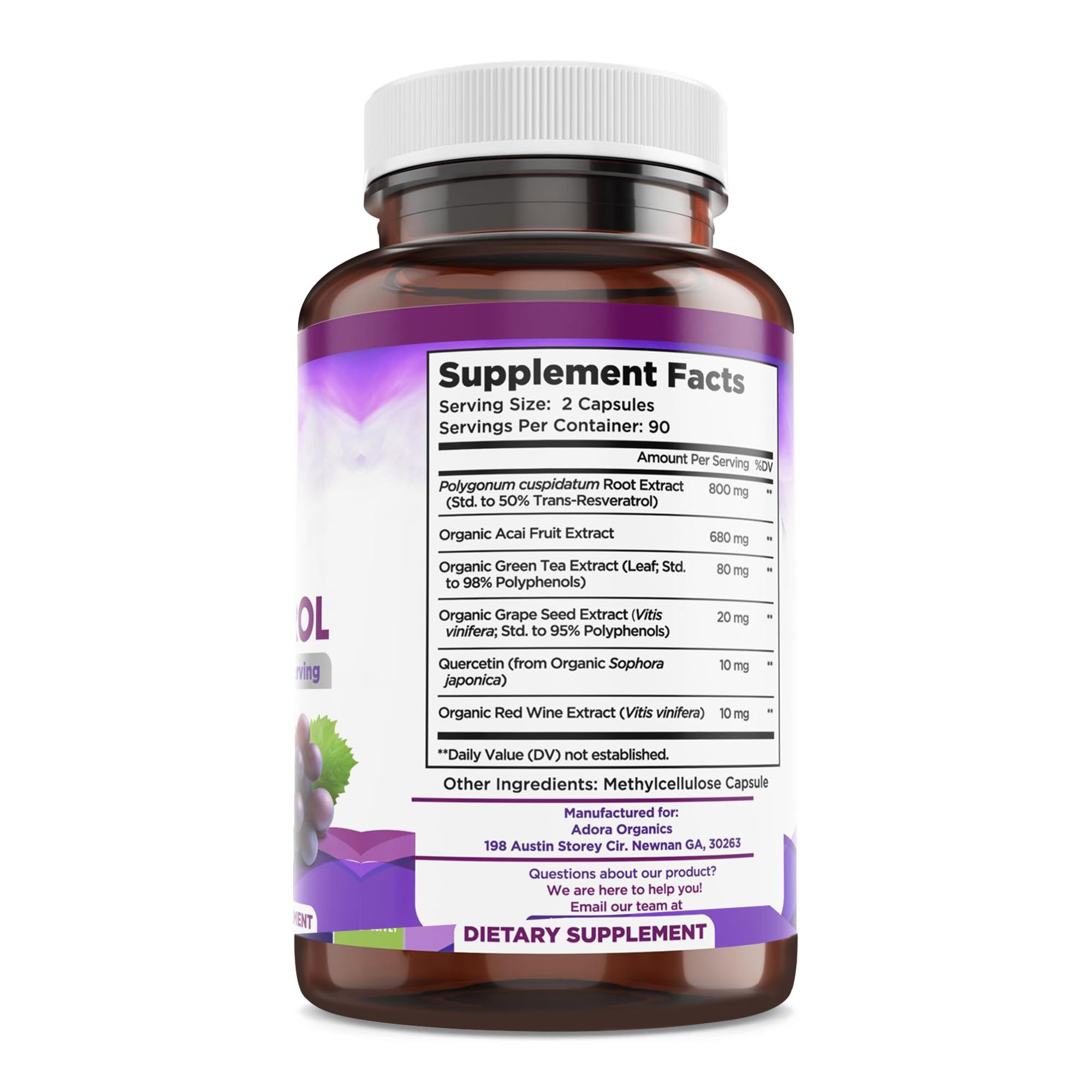 Biodora Resveratrol capsules close-up highlighting easy-to-swallow format.