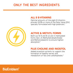 BioEmblem B-Complex vegan capsules on a clean background for a pure supplement choice.