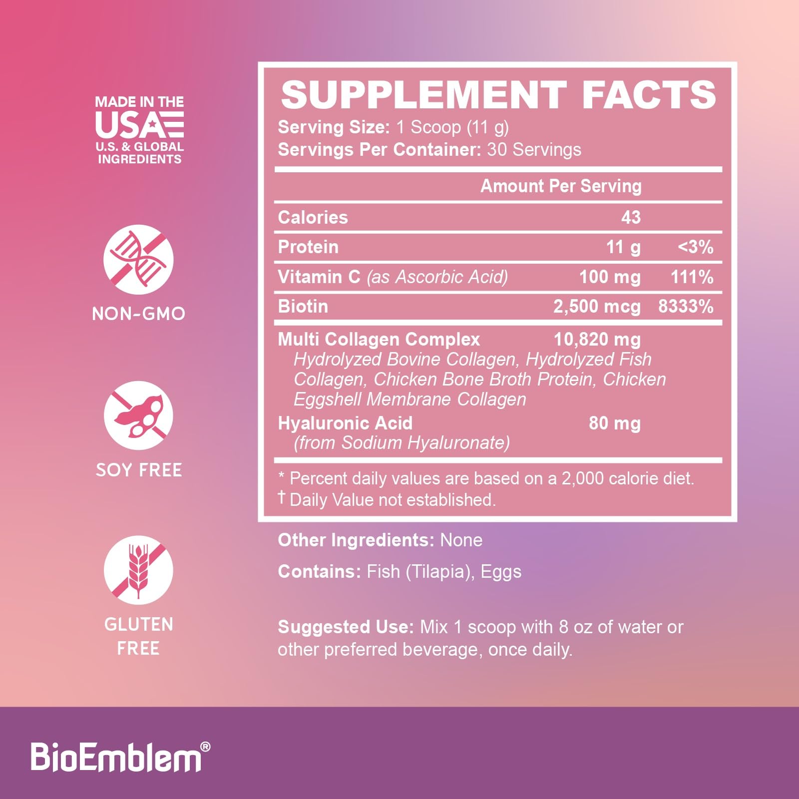 BioEmblem Beauty Collagen hair close-up suggests stronger, healthier strands.