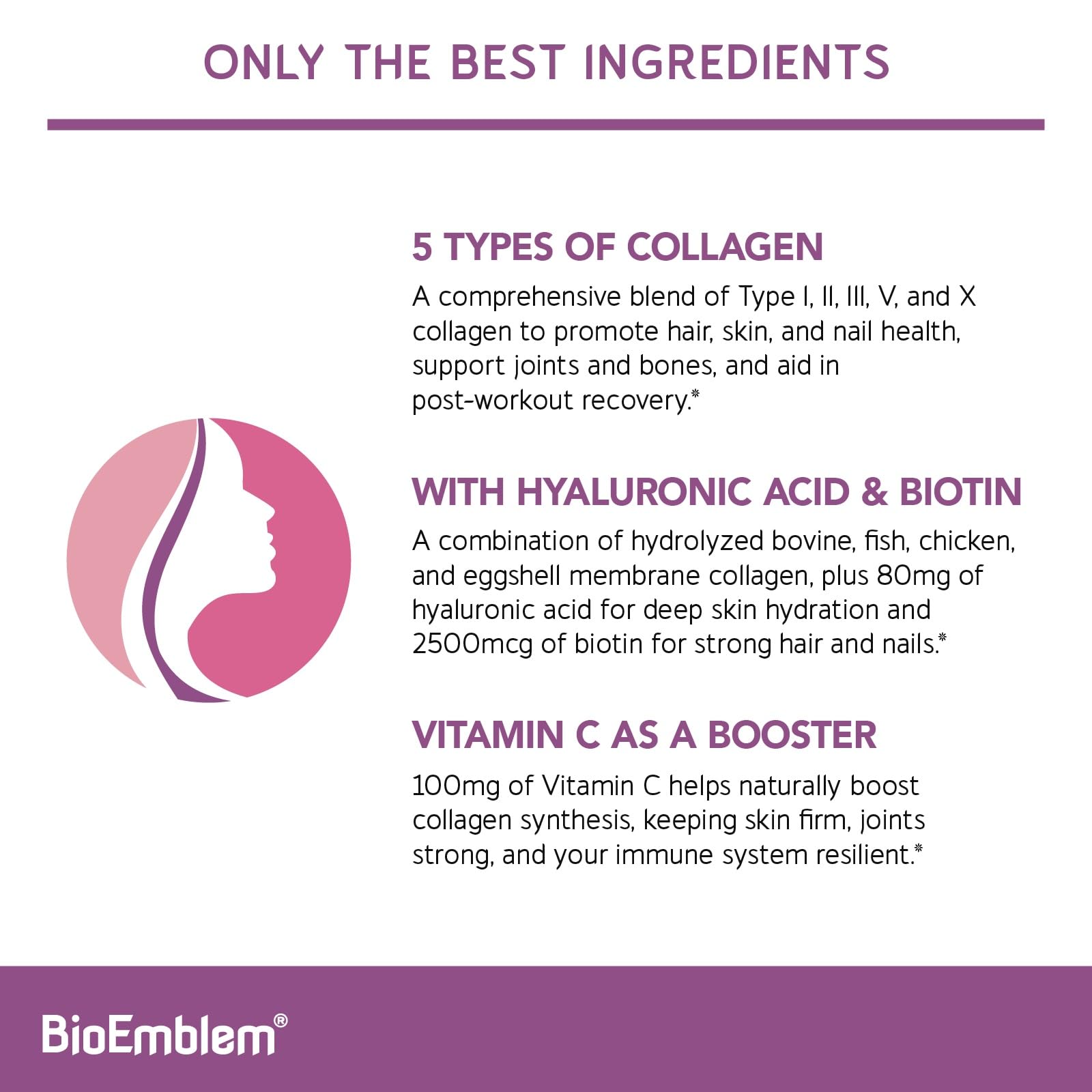 BioEmblem Beauty Collagen scoop showing easy daily dosing for consistency.