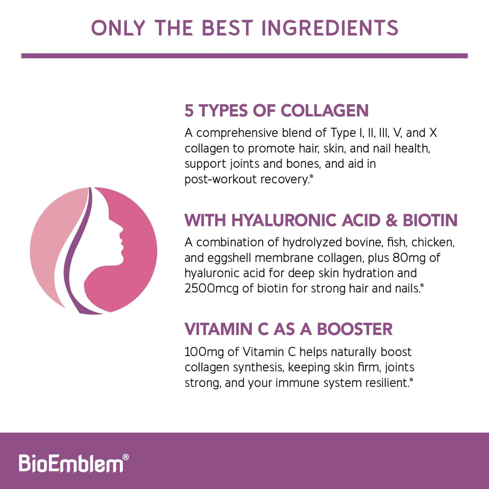 BioEmblem Beauty Collagen scoop showing easy daily dosing for consistency.