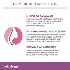 BioEmblem Beauty Collagen scoop showing easy daily dosing for consistency.