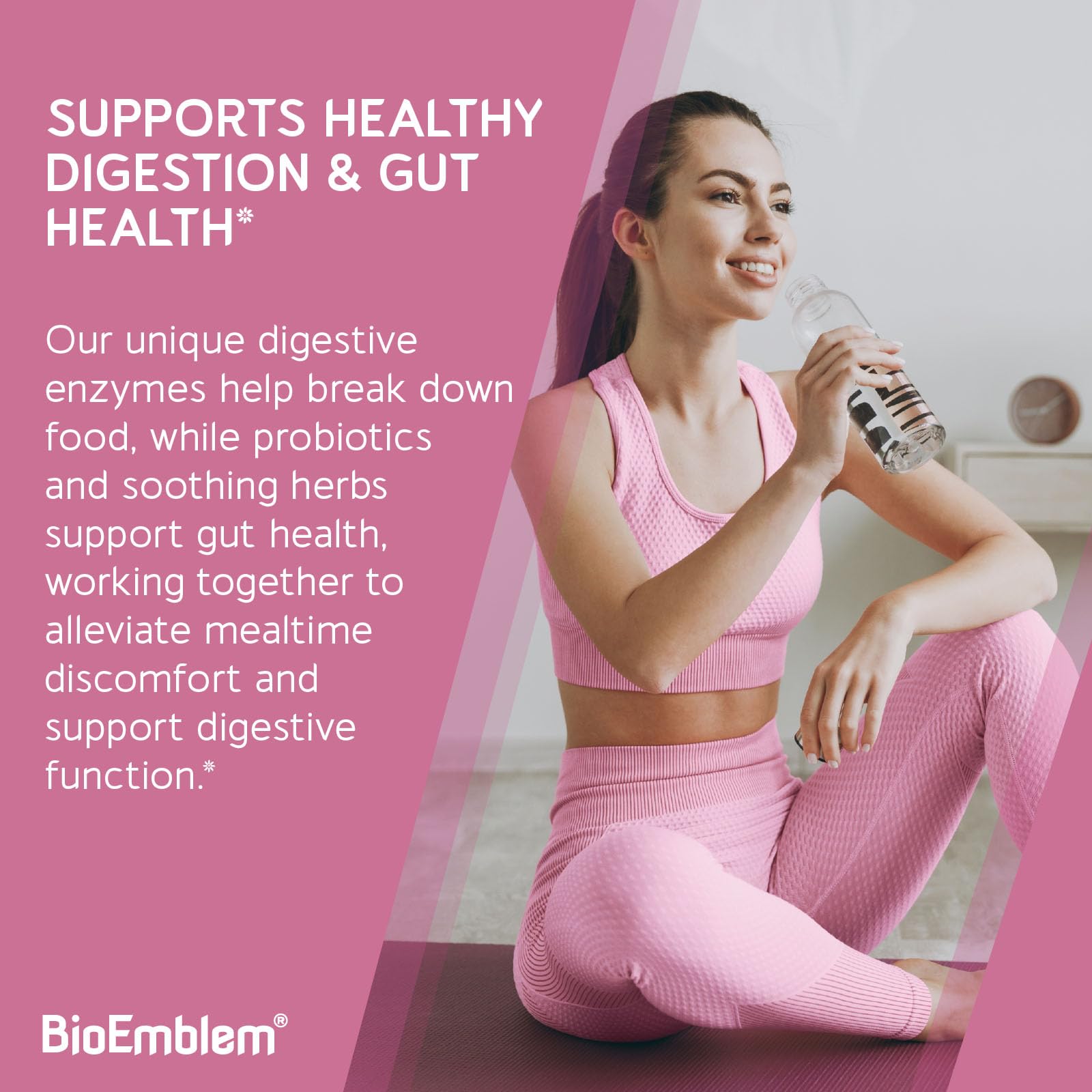 BioEmblem Digestive Enzymes highlighting papain and bromelain for digestion.