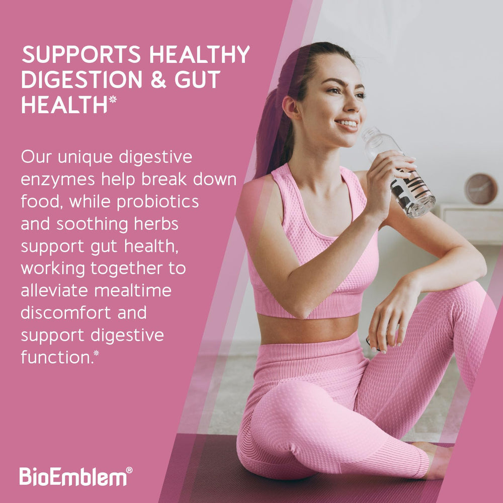 BioEmblem Digestive Enzymes highlighting papain and bromelain for digestion.