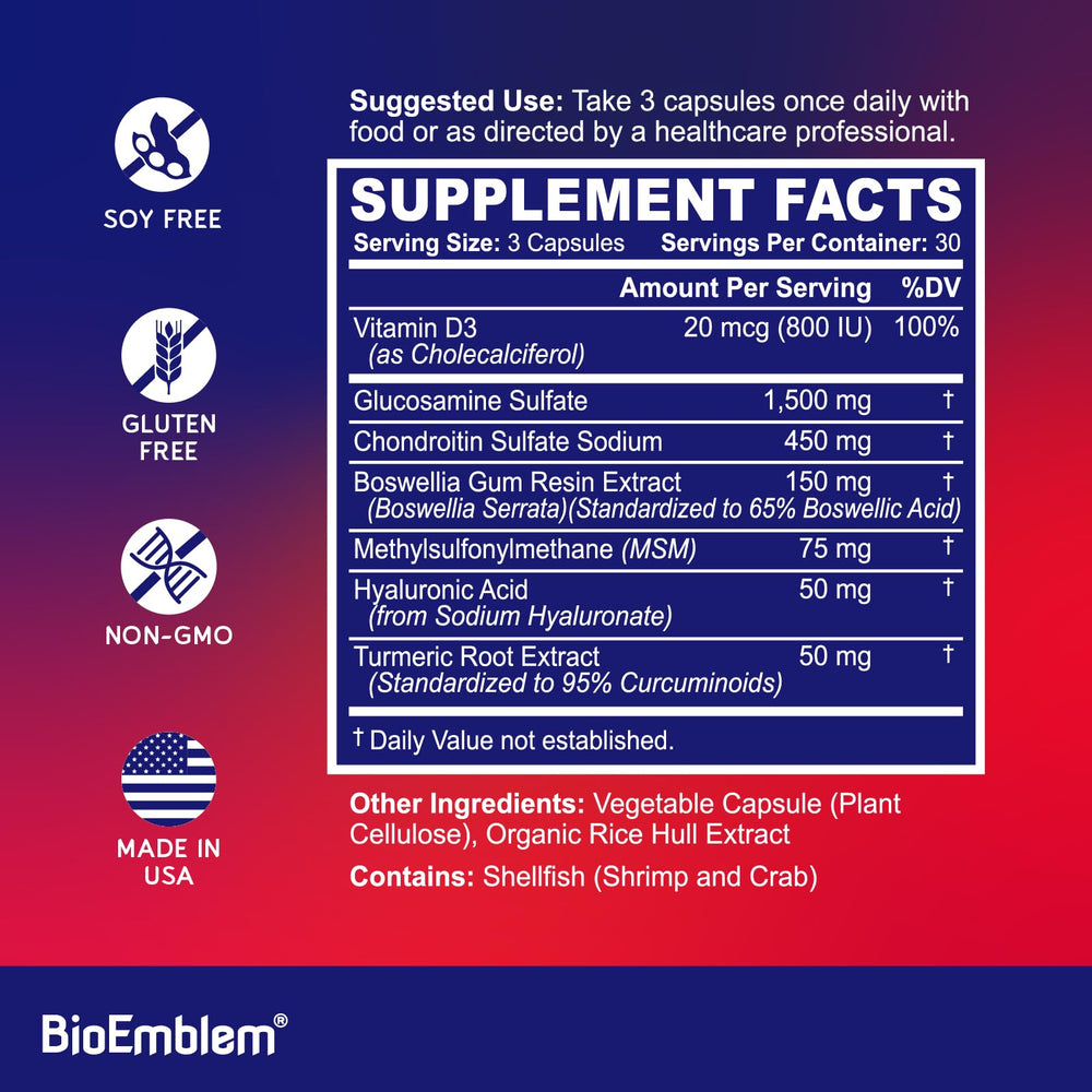 BioEmblem Joint Support Boswellia and Turmeric ingredients visual for premium formula
