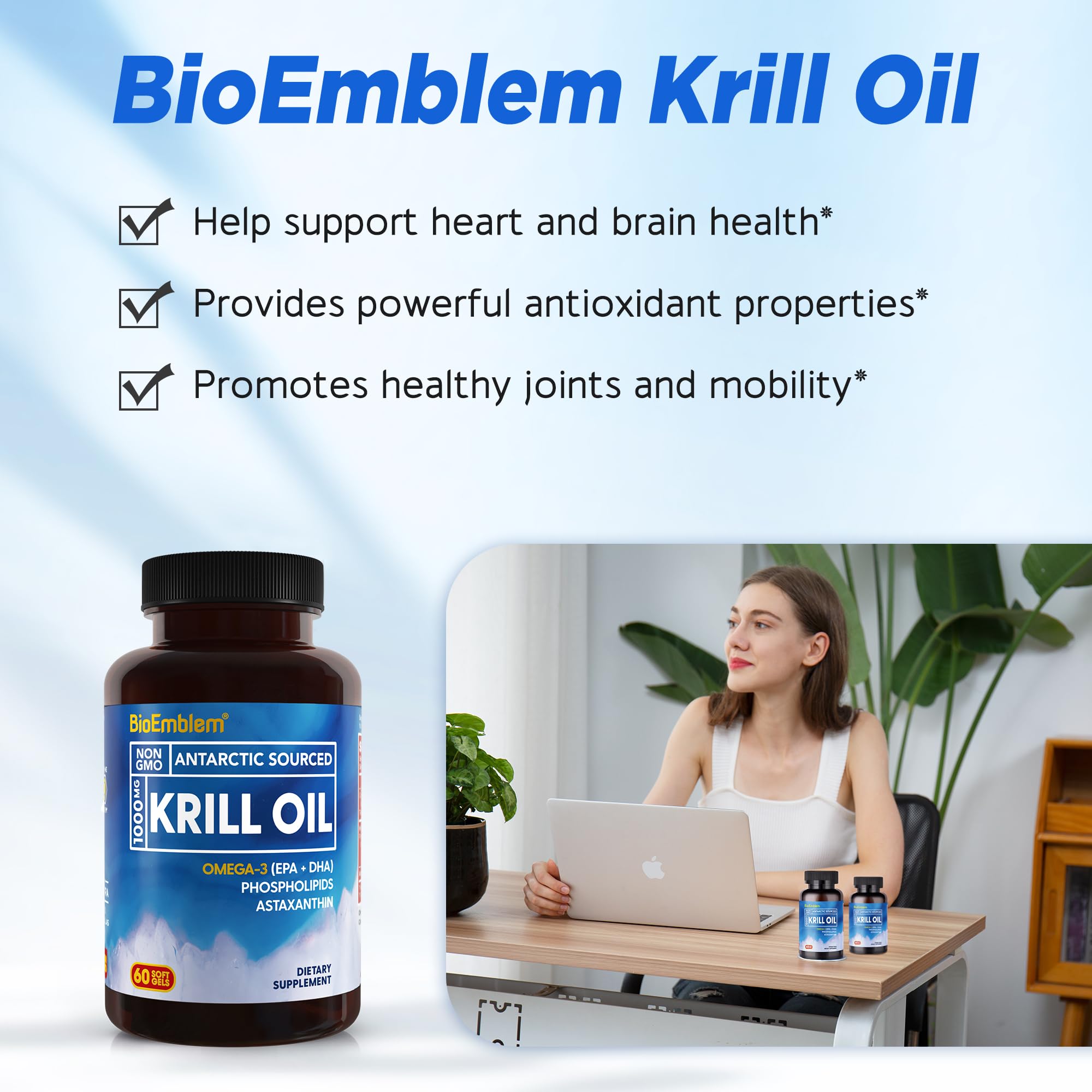 BioEmblem Krill Oil bottled in the USA with strict quality control