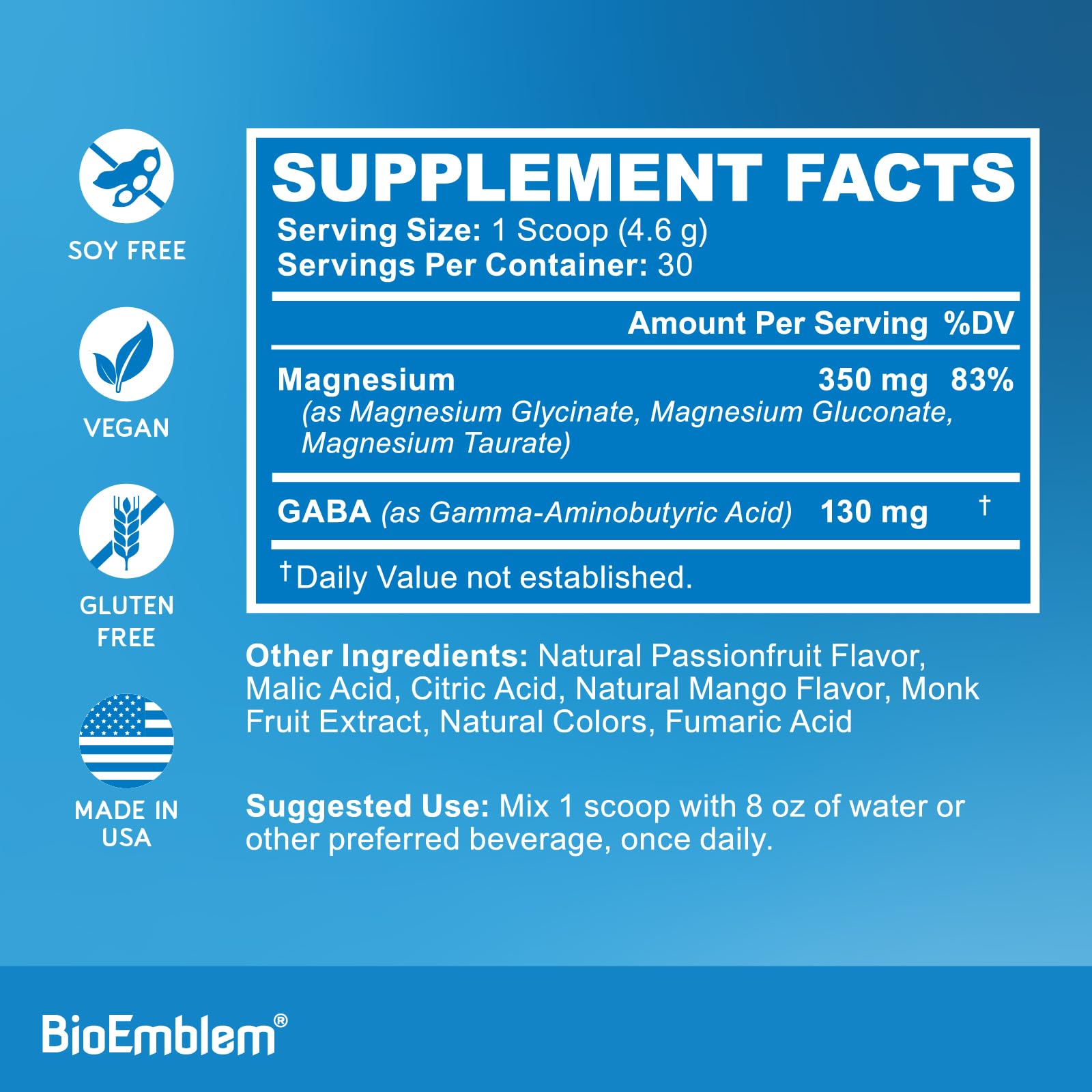 Illustration of magnesium glycinate, gluconate, taurate and GABA blend