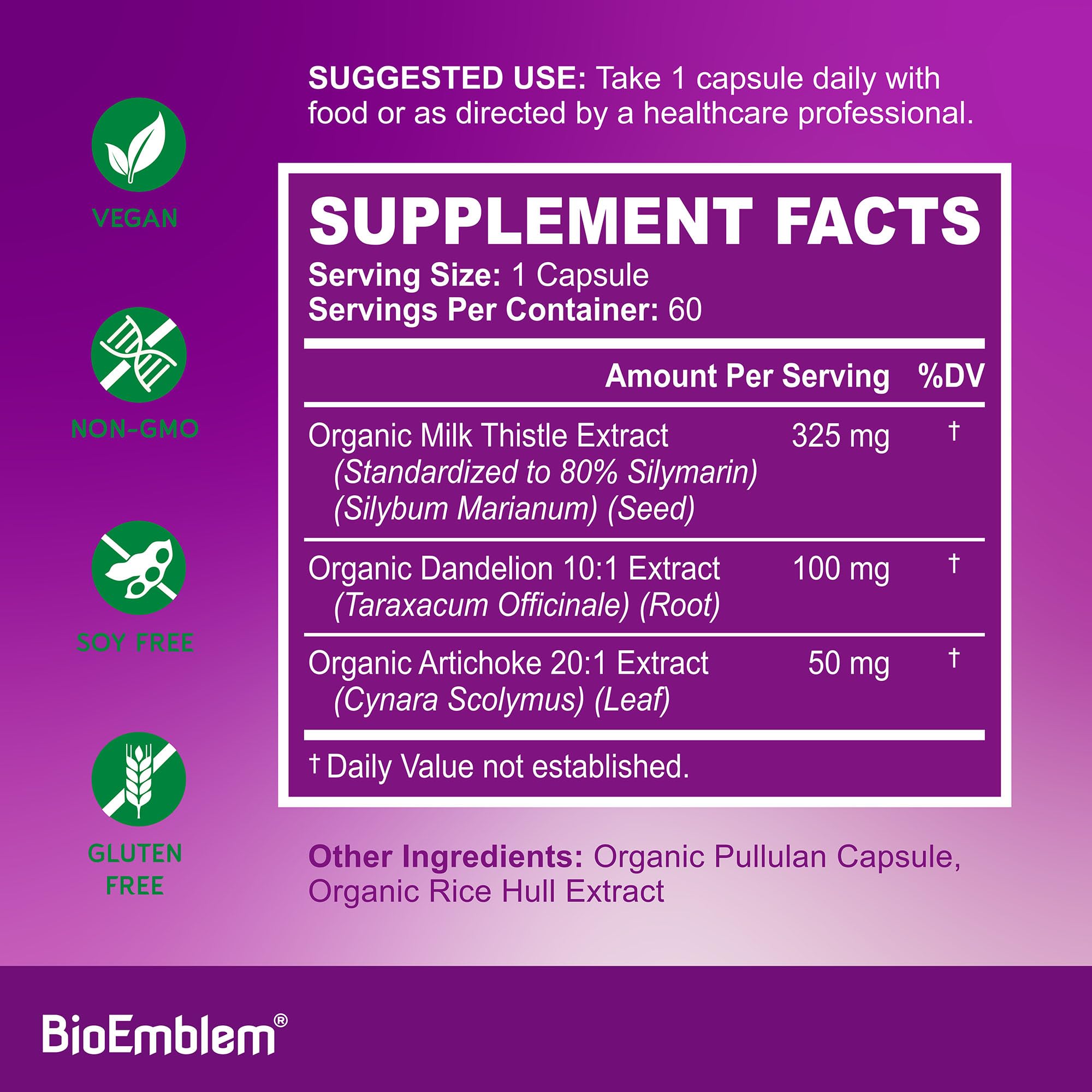 BioEmblem milk thistle capsules highlight 80 percent silymarin for liver care