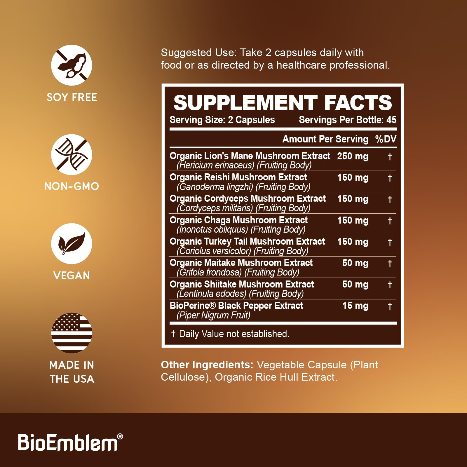 BioEmblem Mushroom Complex BioPerine illustration showing enhanced nutrient absorption.