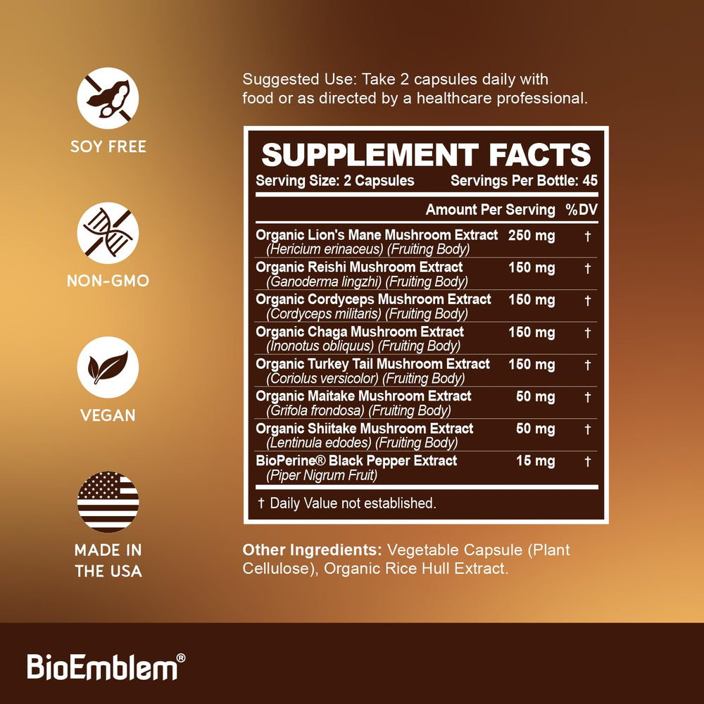 BioEmblem Mushroom Complex BioPerine illustration showing enhanced nutrient absorption.
