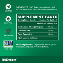 BioEmblem NAD+ capsules closeup highlights easy-to-take capsules for daily use.
