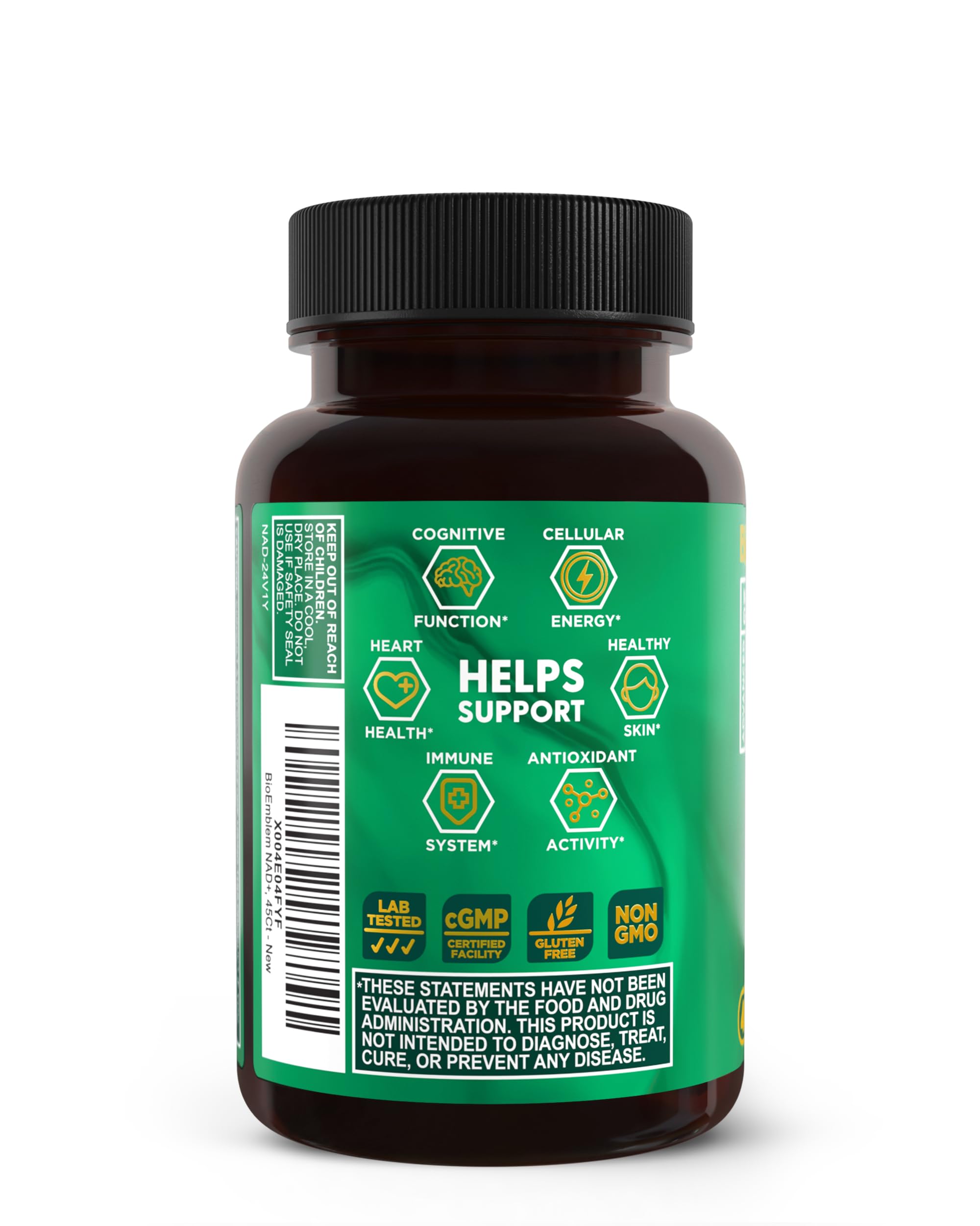 BioEmblem NAD+ capsules in hand suggest easy daily routine and portability.