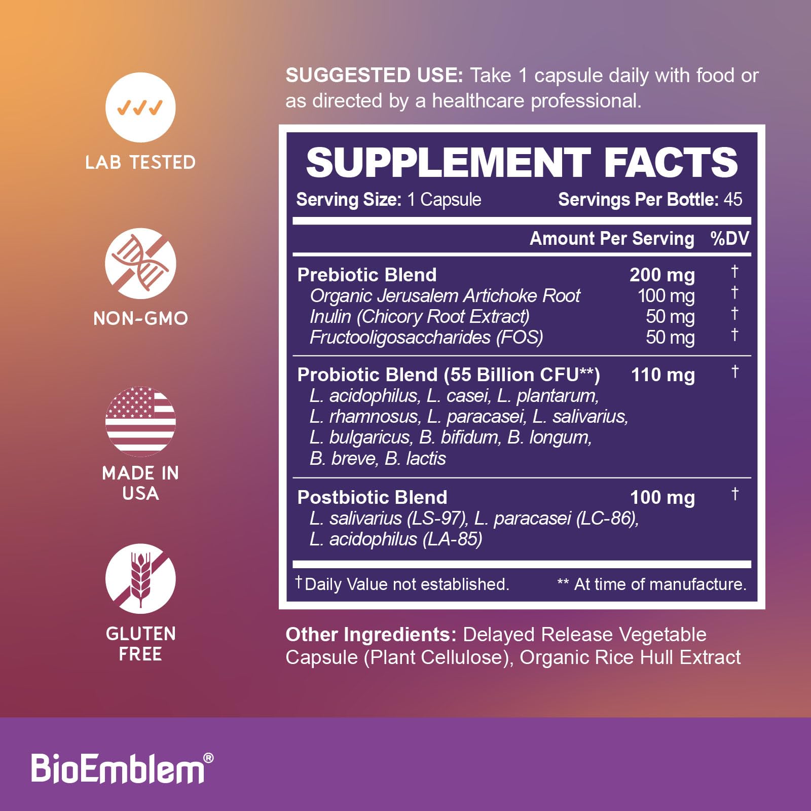 Vegan capsules for a clean, non-GMO formula.