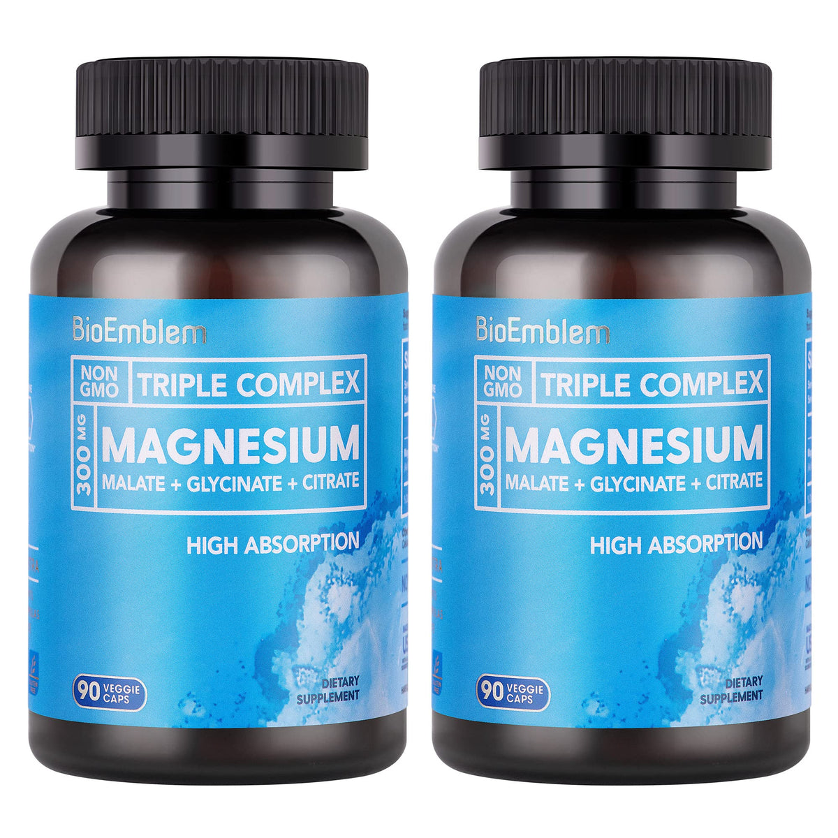 BioEmblem Triple Magnesium Complex bottle close-up highlighting high absorption for daily support.