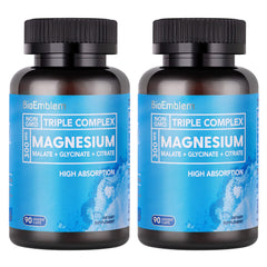 BioEmblem Triple Magnesium Complex bottle close-up highlighting high absorption for daily support.
