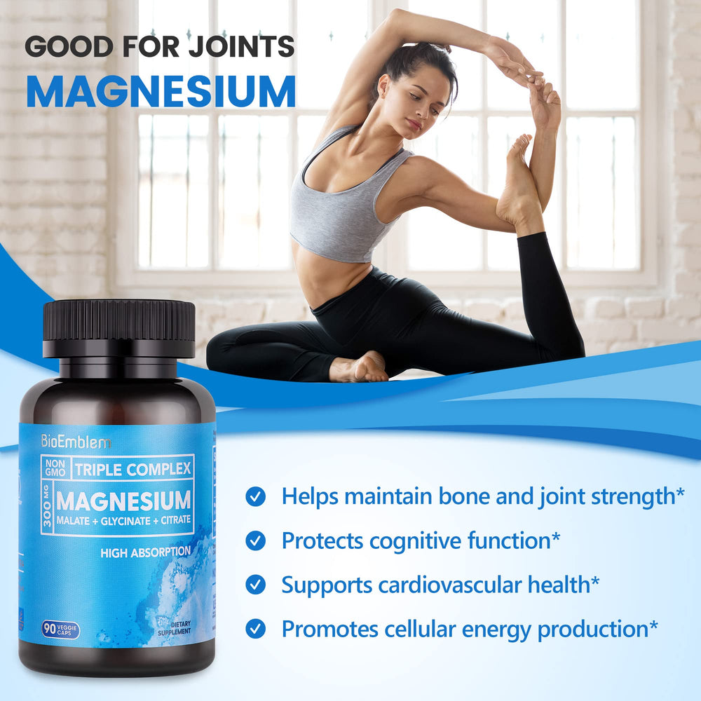 BioEmblem Triple Magnesium bottle being poured to illustrate easy daily intake.