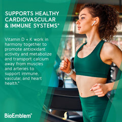 BioEmblem Vitamin D3 K2 bottle side view highlighting 3-in-1 benefits