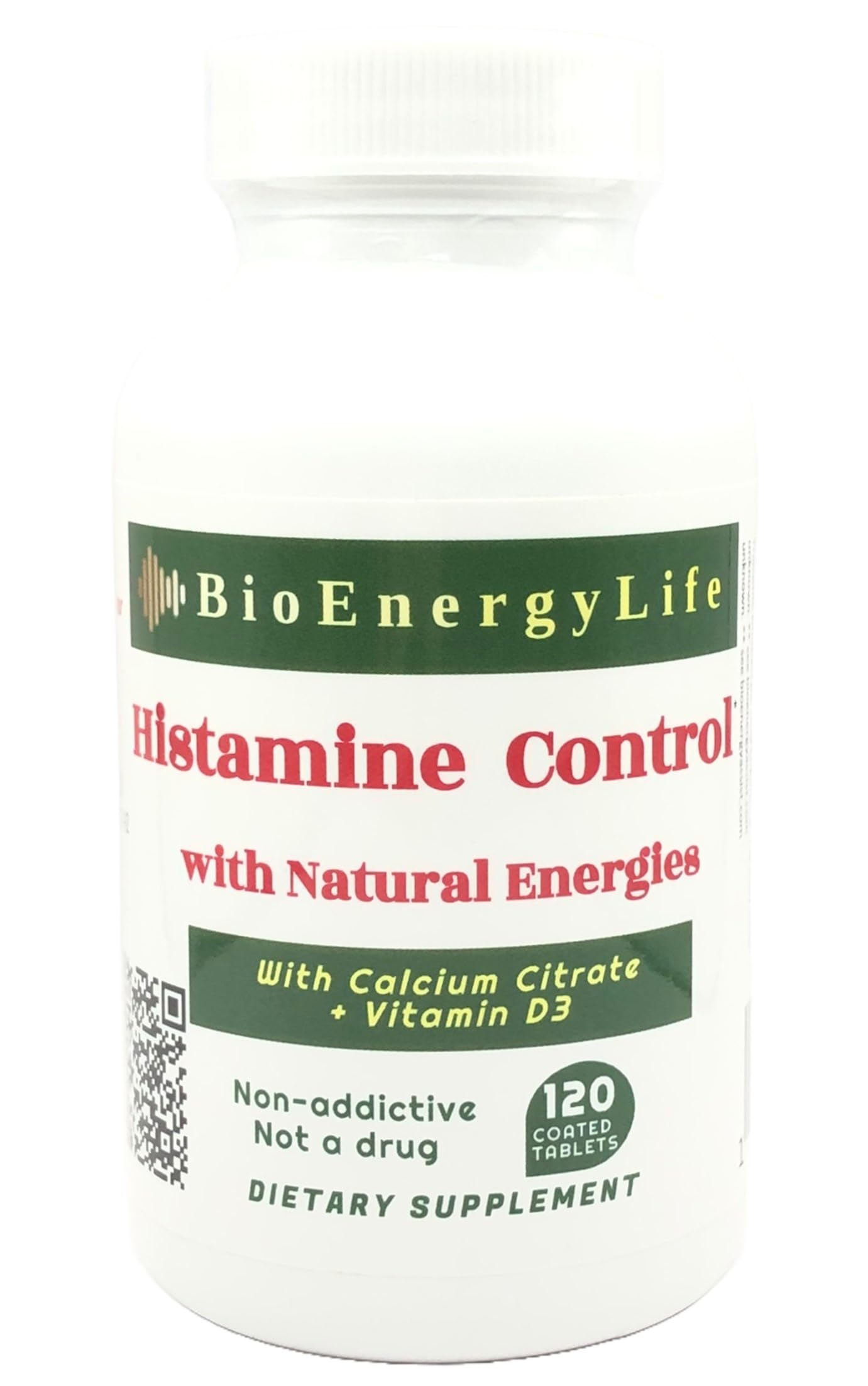 BioEnergyLife Histamine Control bottle front view, non-drowsy daily support at a glance.