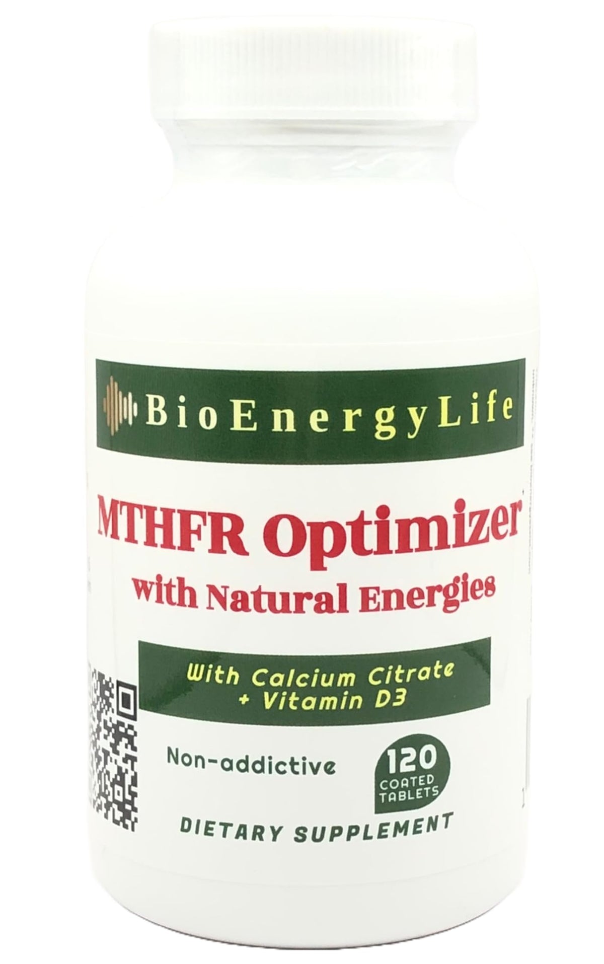 BioEnergyLife MTHFR Optimizer bottle-front view, convenient daily support for nutrient metabolism