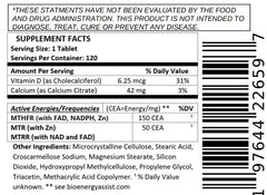 BioEnergyLife MTHFR Optimizer bottle-side view, compact design for easy daily use