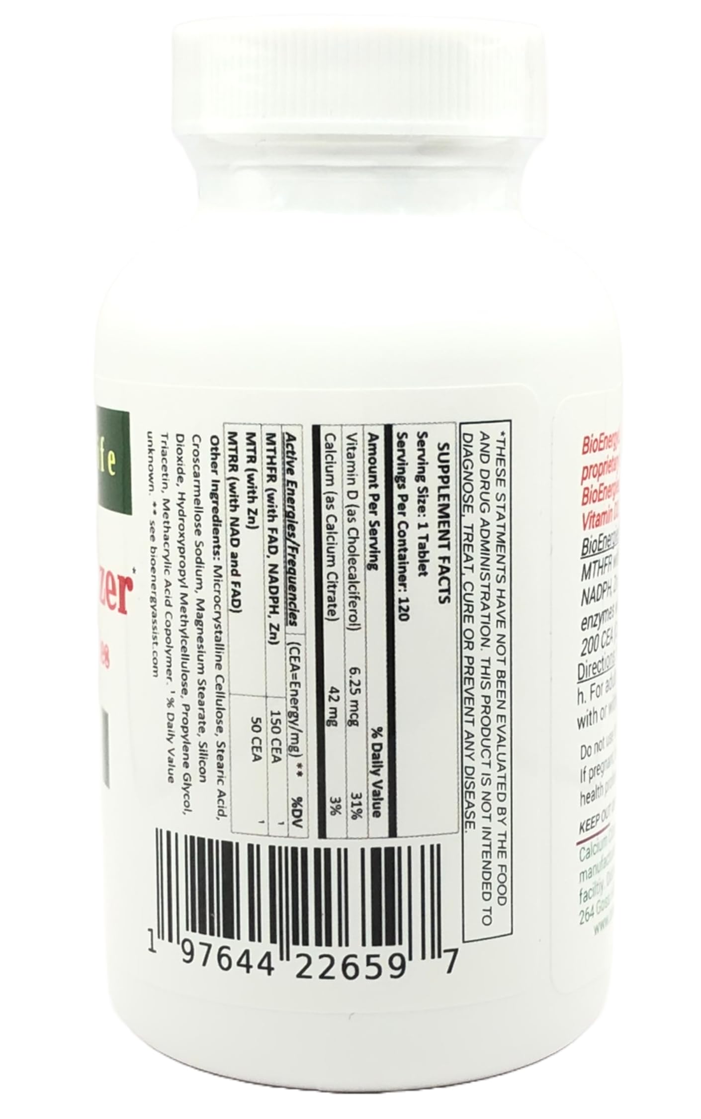 BioEnergyLife MTHFR Optimizer tablets pile, 120-count supply for ongoing use