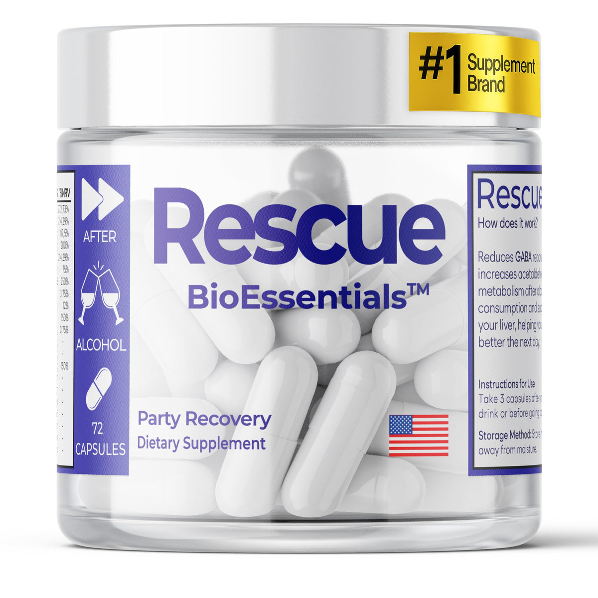 BioEssentials Rescue bottle front showing branding for daily recovery