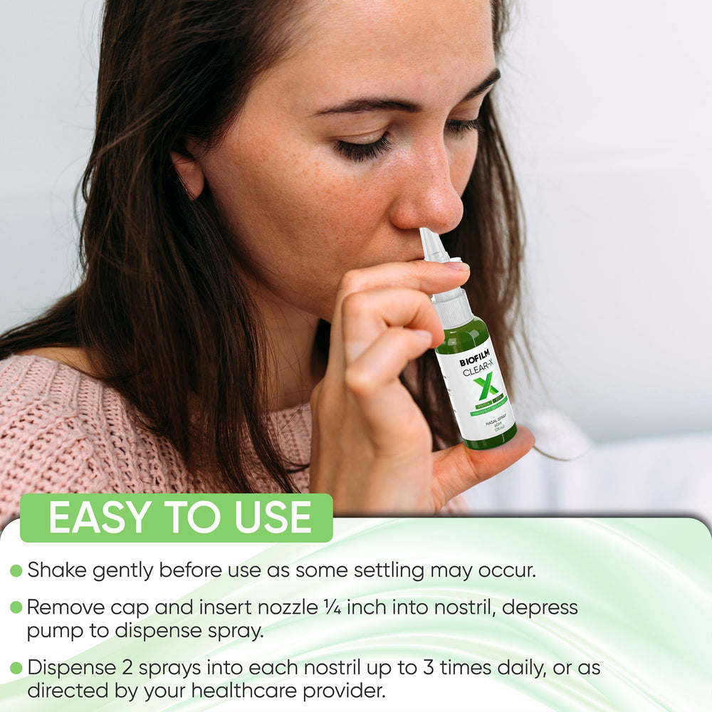 BioFilm Clear-X daily-use routine promotes cleaner nasal passages.