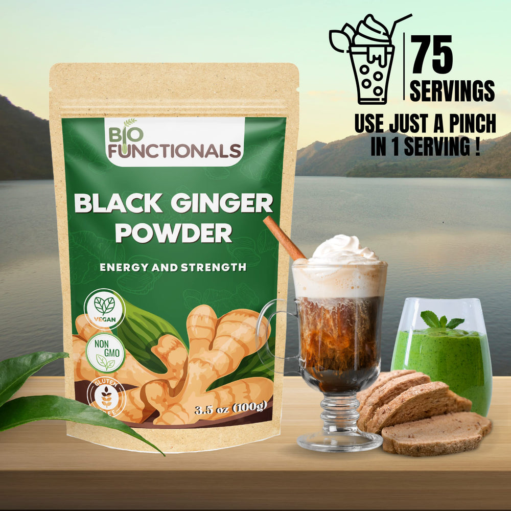 Smoothie featuring Biofunctionals black ginger powder for a flavorful energy boost
