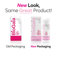 BioGaia Elactia label front showcases natural, organic probiotic for mom and baby.