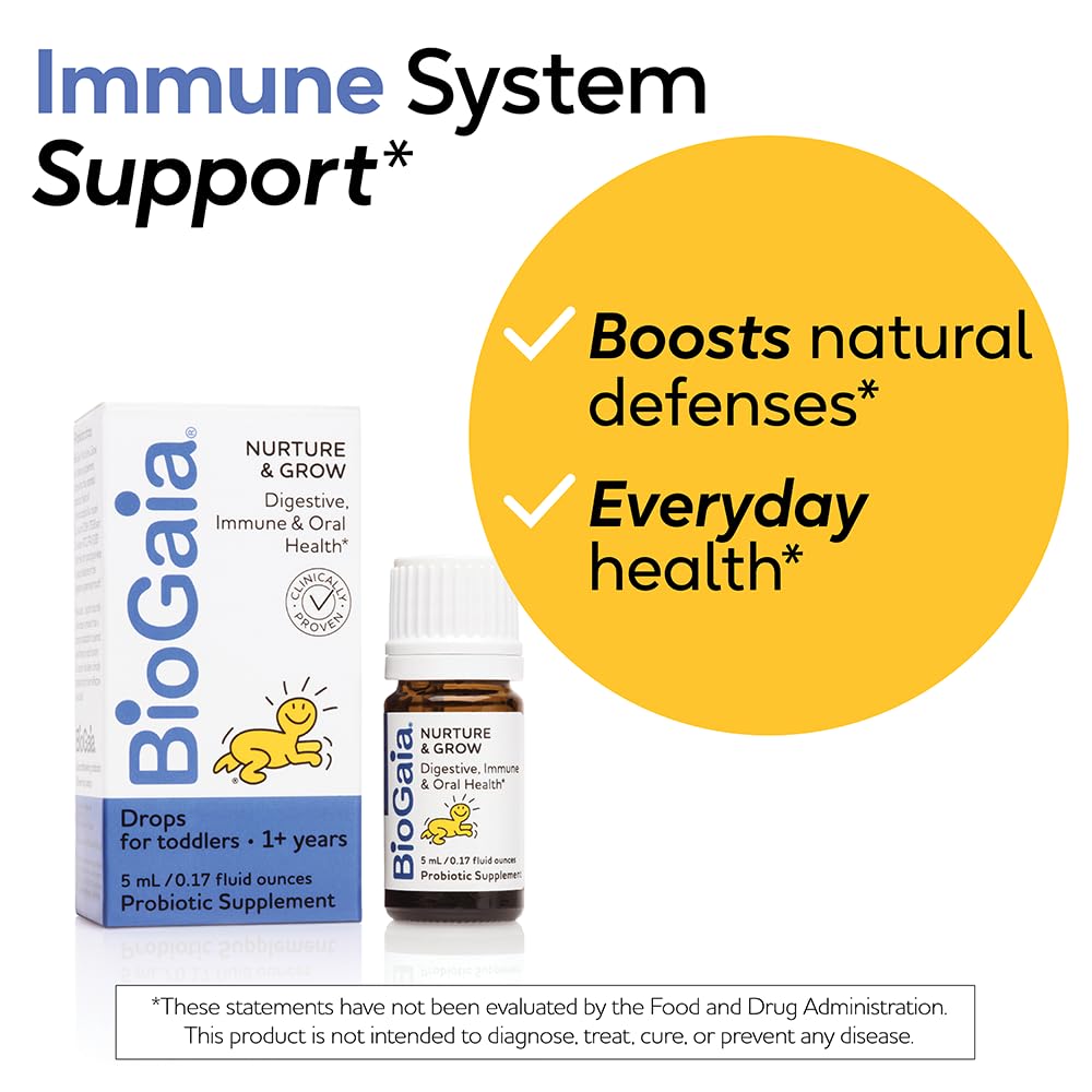 BioGaia Nurture and Grow packaging highlights allergen-free ingredients clearly.