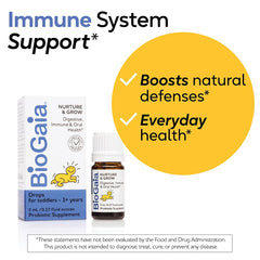 BioGaia Nurture and Grow packaging highlights allergen-free ingredients clearly.