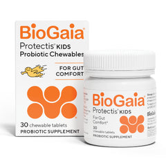 BioGaia Protectis Kids pack pictured for convenient chewables aiding digestive balance.