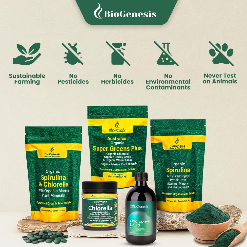 Biogenesis Chlorophyll Liquid on a kitchen counter ready for daily hydration