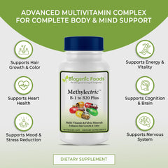 Biogenic Foods Methylectric B-50 close-up highlights piperine and vitamin C for absorption.
