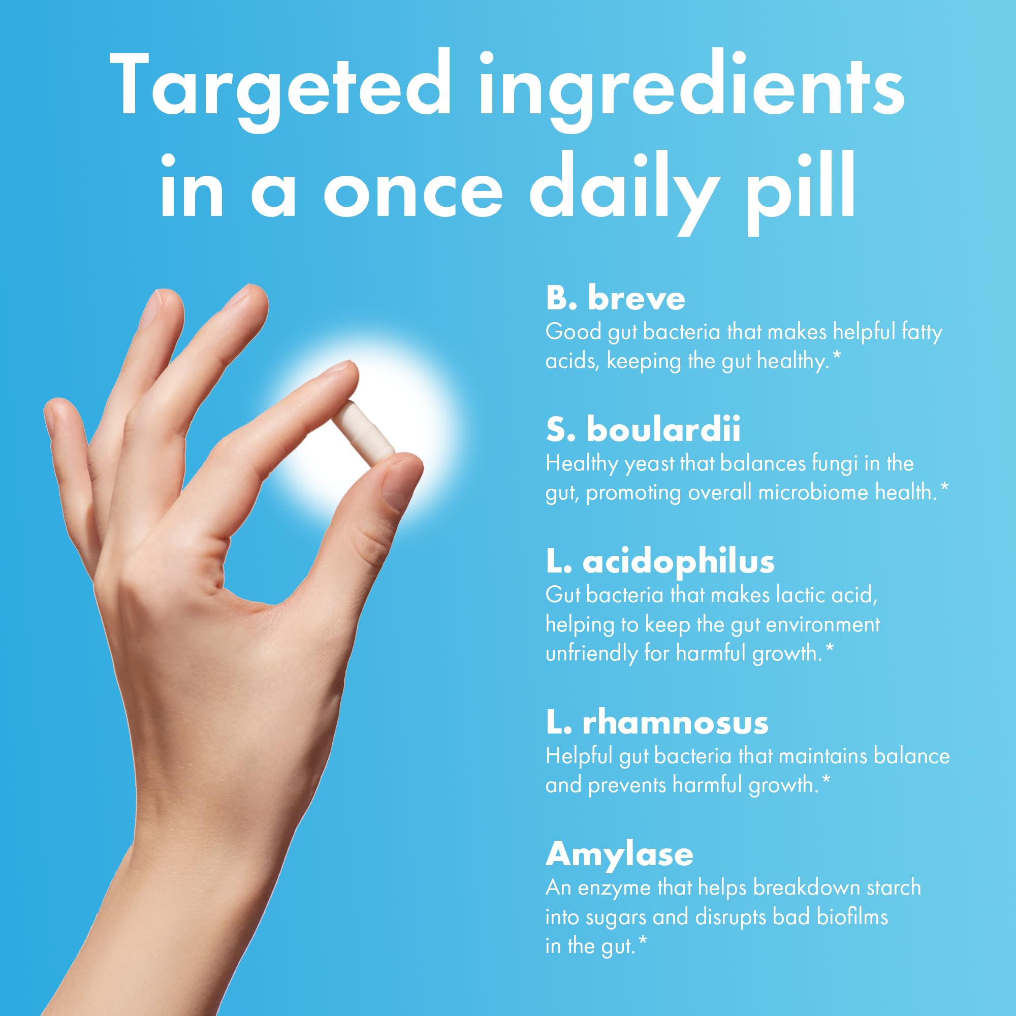 BIOHM Total Probiotic bottle label close-up highlighting shelf-stable and no refrigeration benefits.