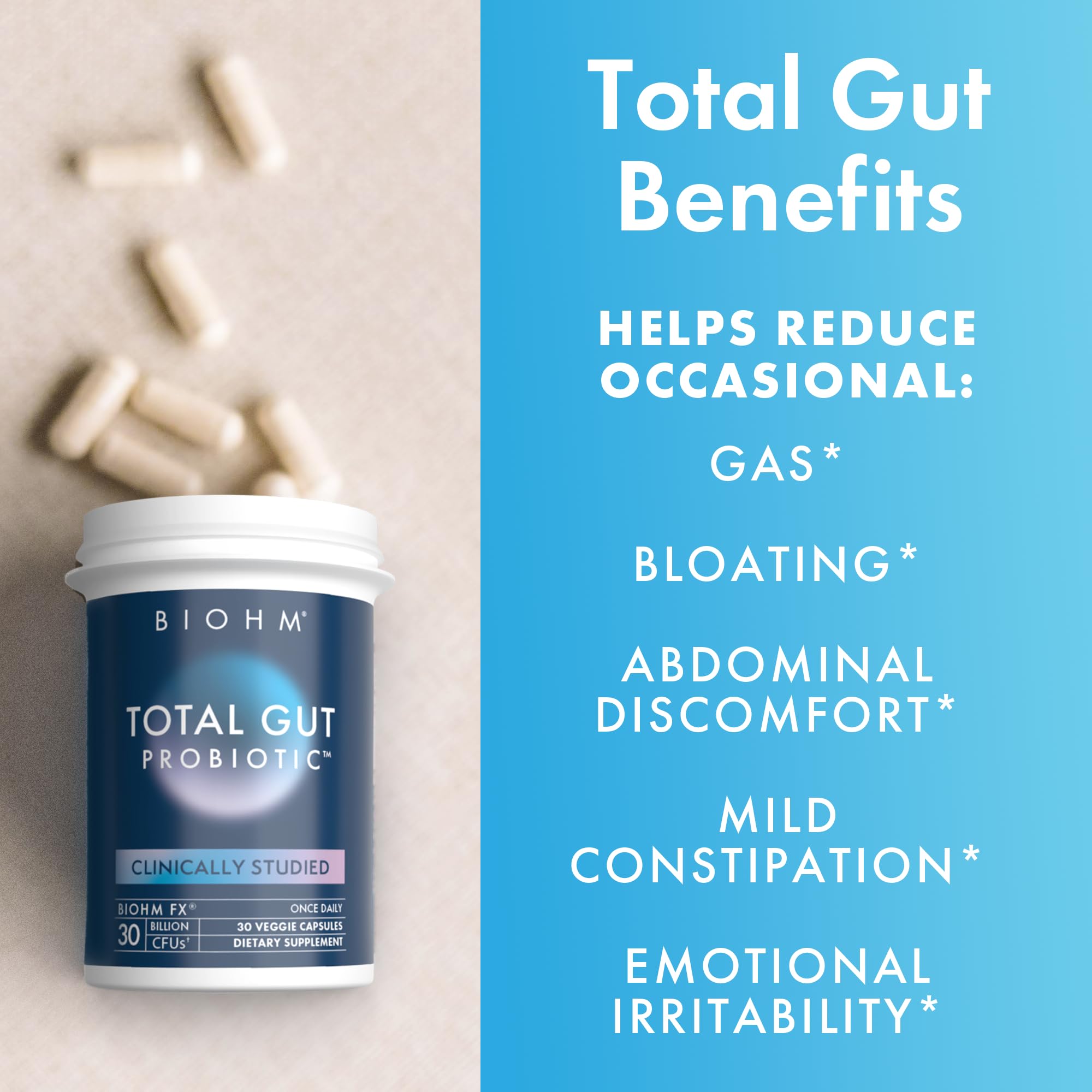 BIOHM Total Probiotic taken with meal suggests convenient use during daily diet.