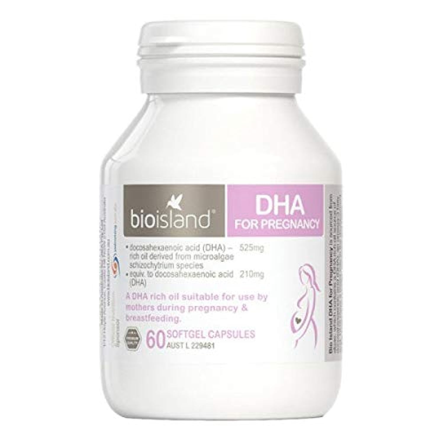 Bioisland DHA for Pregnancy bottle with algae-derived omega-3 for fetal brain and eye development