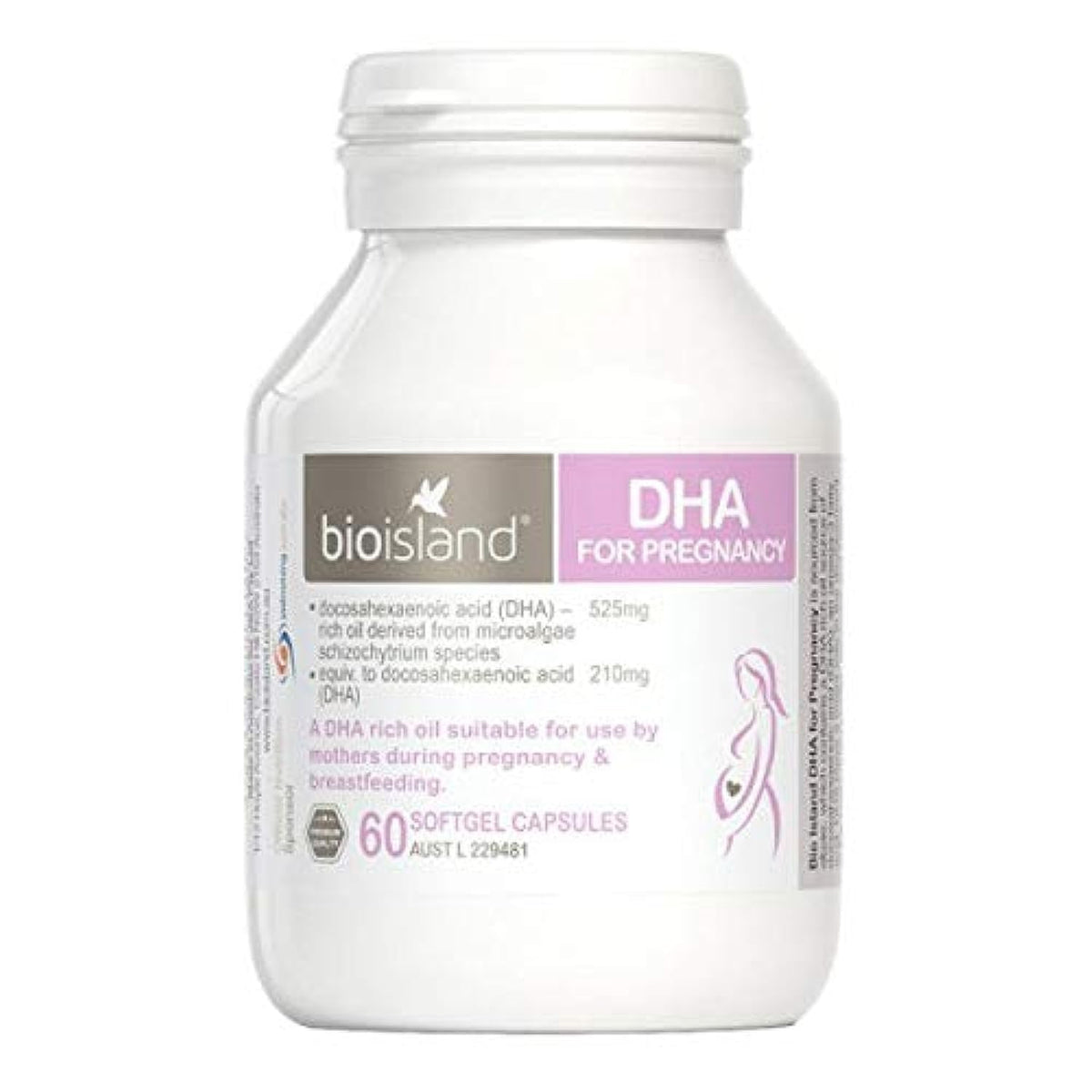 Bioisland DHA for Pregnancy bottle with algae-derived omega-3 for fetal brain and eye development