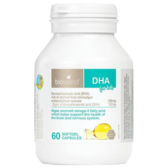 Bio Island DHA Kids bottle with vegan microalgae DHA supports brain and eye health.